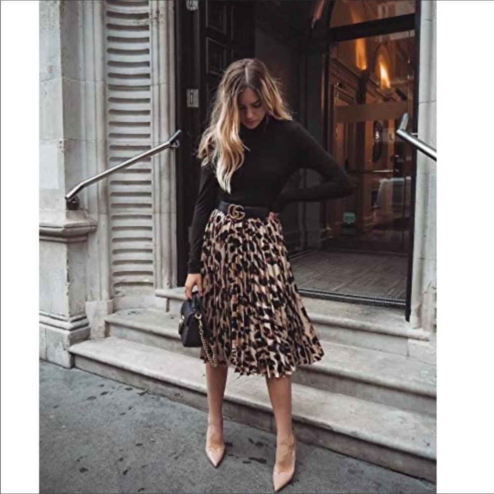 Stylish Leopard Print Pleated Midi-Long Skirt